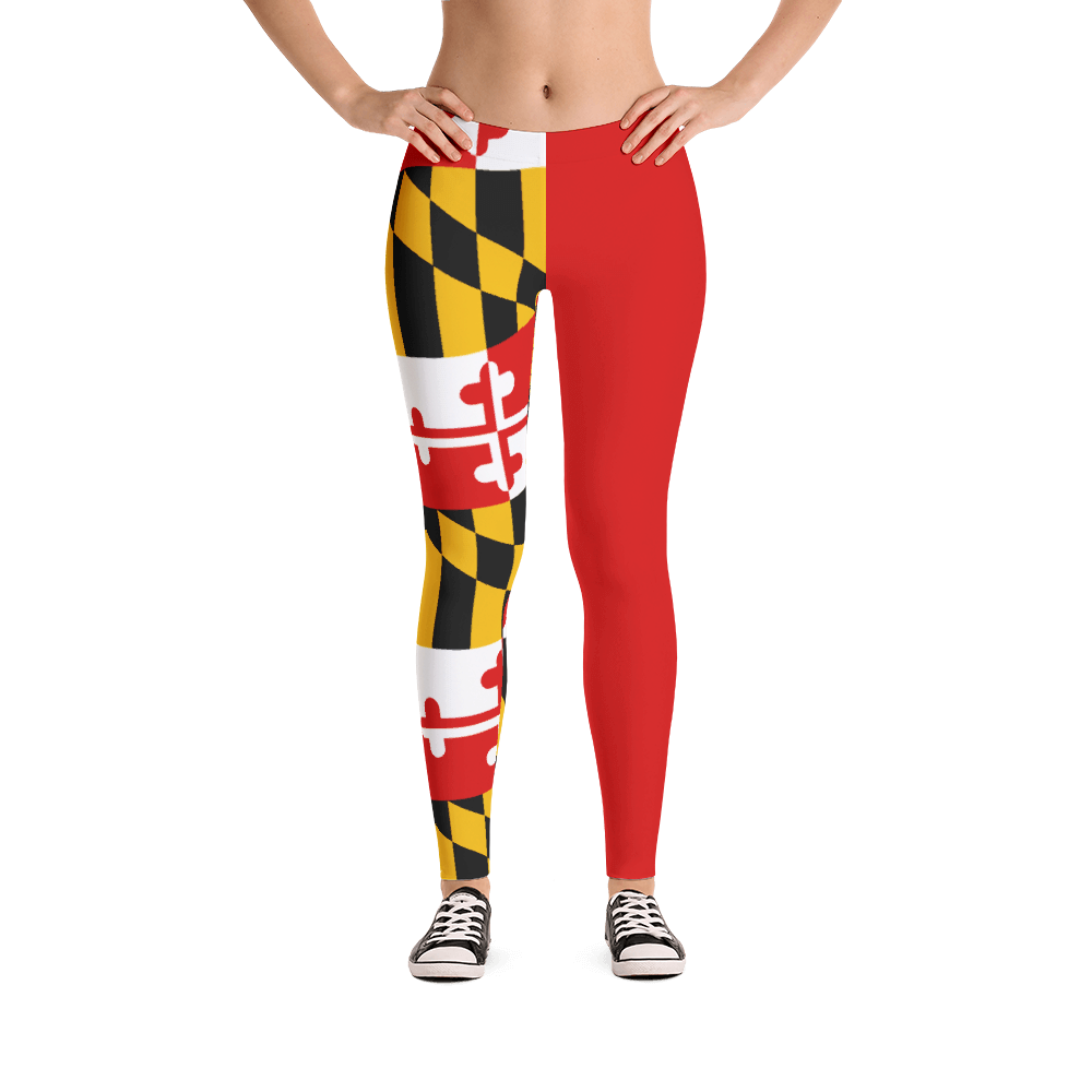 MD Flag Half Red Leggings (Multiple Styles Available) - MarylandFlagTheWorld