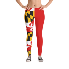 MD Flag Half Red Leggings (Multiple Styles Available) - MarylandFlagTheWorld