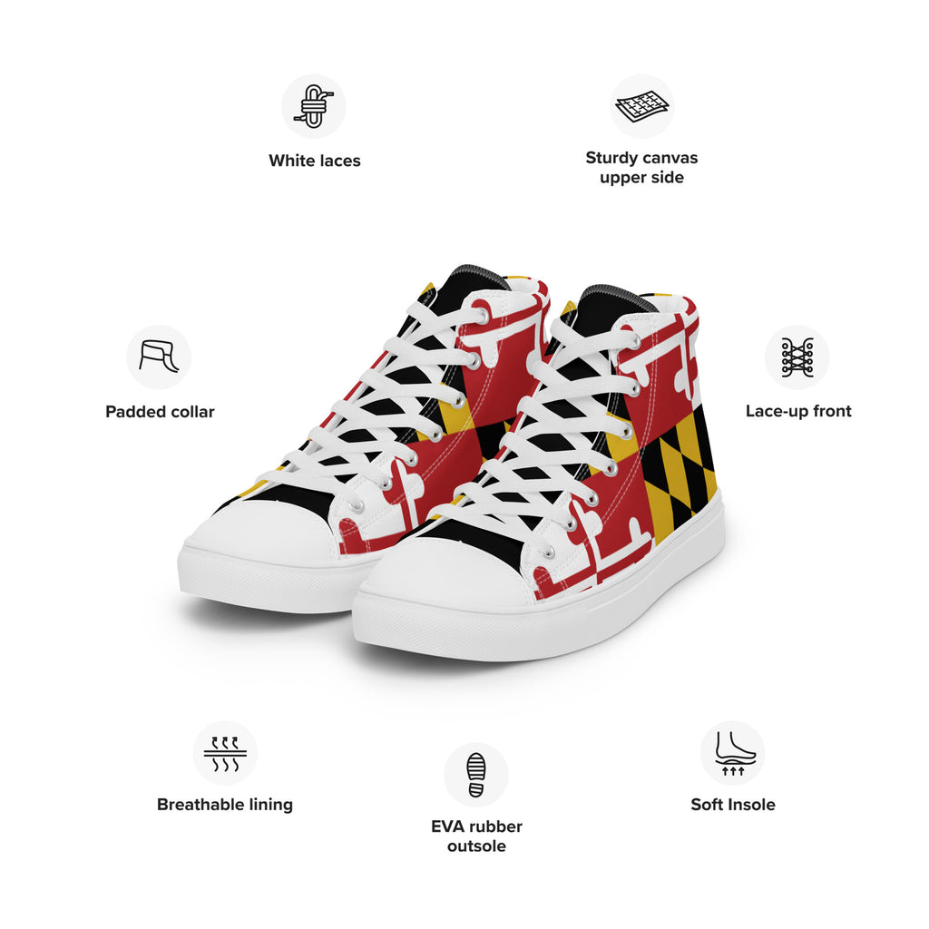 Men’s Maryland Flag High Top Canvas Shoes