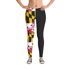 MD Flag Half Black Leggings (Multiple Styles Available) - MarylandFlagTheWorld