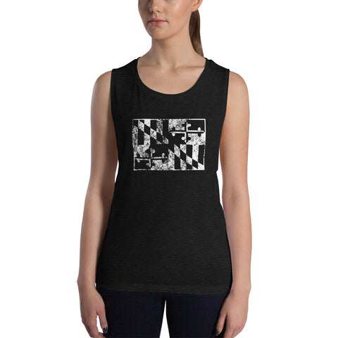 Grunge MD Flag Ladies’ Muscle Tank - MarylandFlagTheWorld