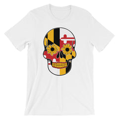 MD Flag Sugar Skull Short-Sleeve Unisex T-Shirt (More Colors Available) - MarylandFlagTheWorld