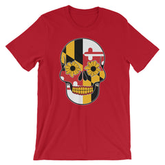 MD Flag Sugar Skull Short-Sleeve Unisex T-Shirt (More Colors Available) - MarylandFlagTheWorld