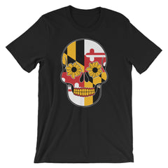 MD Flag Sugar Skull Short-Sleeve Unisex T-Shirt (More Colors Available) - MarylandFlagTheWorld