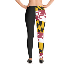 MD Flag Half Black Leggings (Multiple Styles Available) - MarylandFlagTheWorld