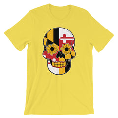 MD Flag Sugar Skull Short-Sleeve Unisex T-Shirt (More Colors Available) - MarylandFlagTheWorld