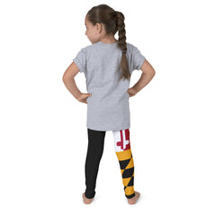 Half MD Flag Half Black Kid's leggings - MarylandFlagTheWorld