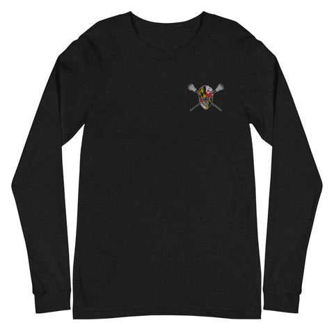 Maryland Flag Embroidered Lacrosse Unisex Long Sleeve Tee