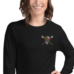 Maryland Flag Embroidered Lacrosse Unisex Long Sleeve Tee