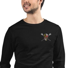 Maryland Flag Embroidered Lacrosse Unisex Long Sleeve Tee